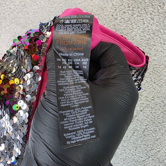 Nasty Gal Pants Womens 10 Multicolor Sequin Flare Side Fringe Festival Party - Picture 4 of 11